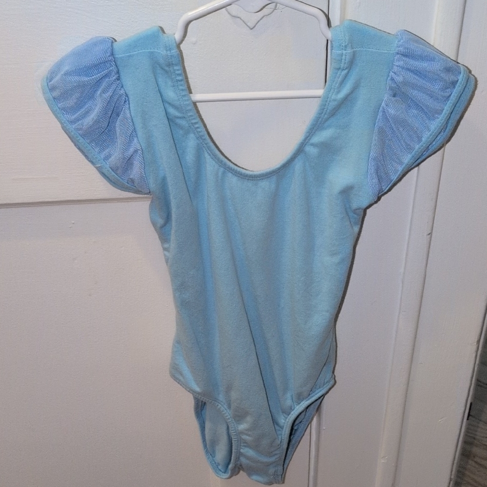 fancina Light Blue Leotard with Mesh Sleeves